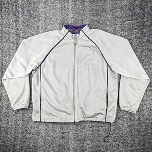 Vtg Yahoo! Mens XL Happy Holidays 2005 Polyester Track Jacket Gray Purple Zipper